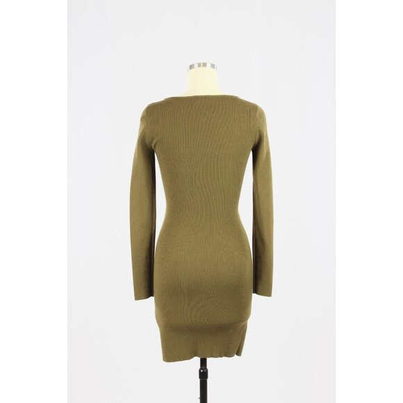Aritzia WILFRED FREE Olive Cut-Out Rib Knit Long Sleeve Bodycon Dress, Size S - Picture 3 of 16